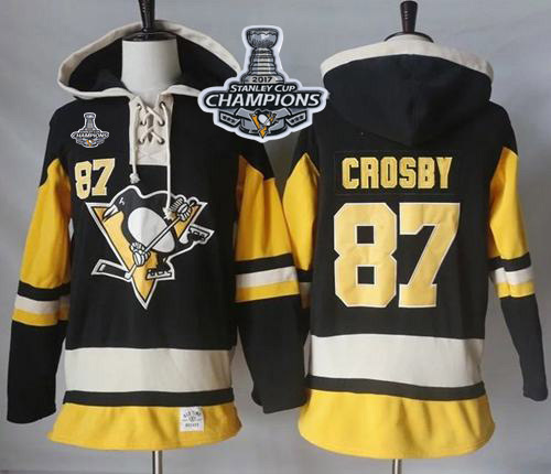 Penguins #87 Sidney Crosby Black Alternate Sawyer Hooded Sweatshirt Stanley Cup Finals Champions Stitched NHL Jersey - Click Image to Close